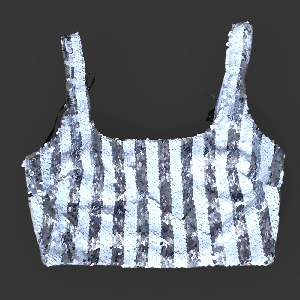 Forever 21 Black and White Sequin Crop Tank Top